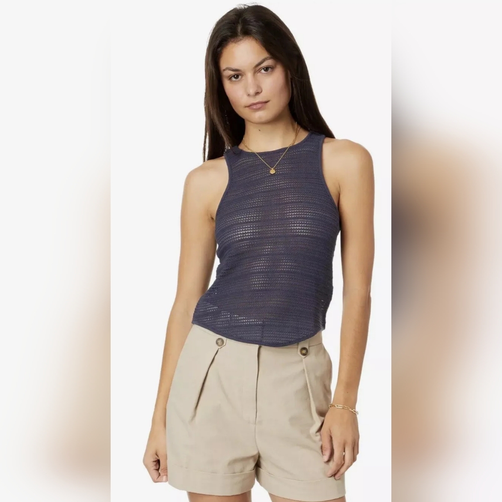 MADEWELL Crochet-Knit Cutaway Tank XXS Blue Racerback Layering Crop Top NWT
